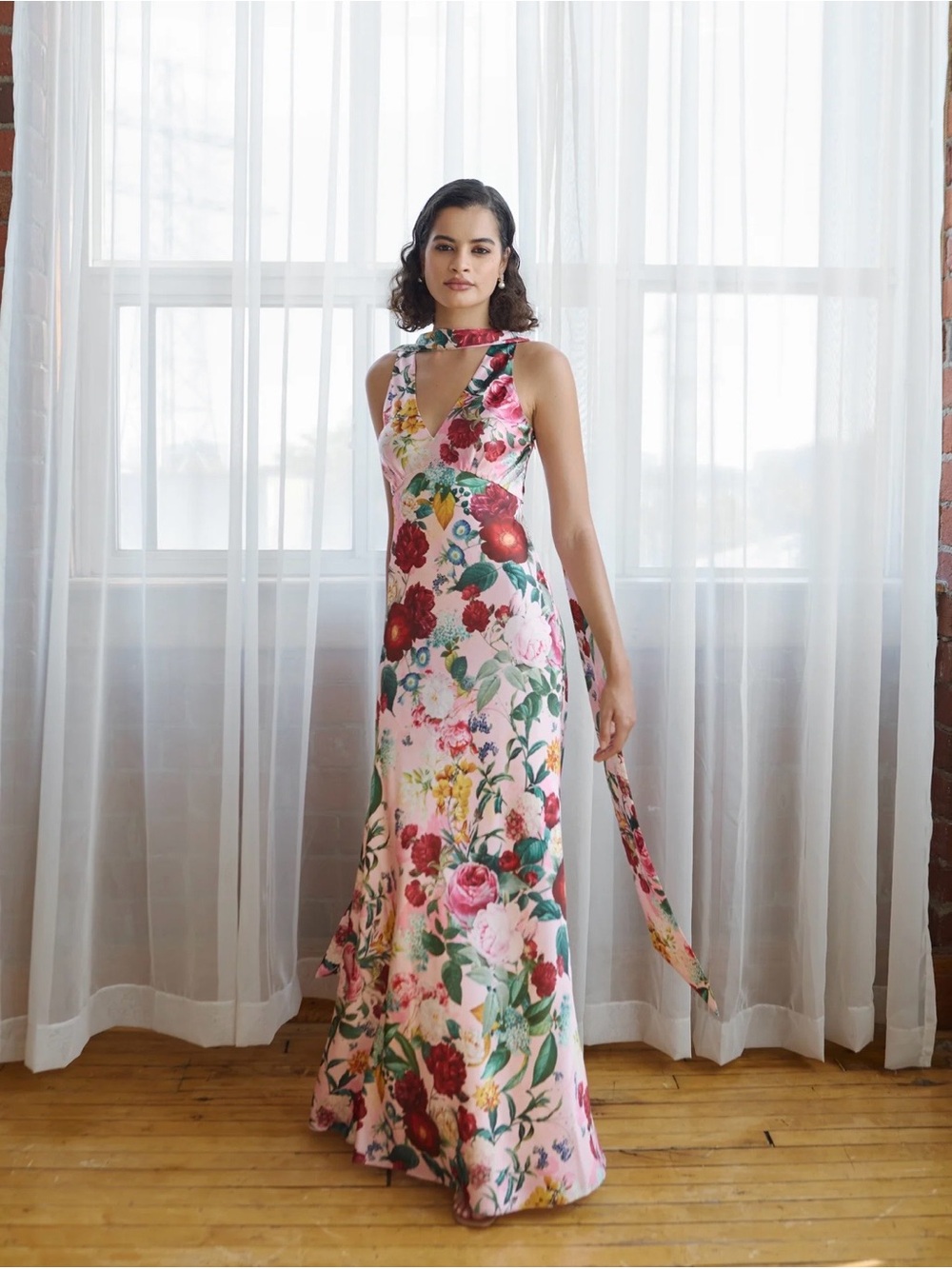 Vasiliki Catalina Silky Gown In Petal Muse